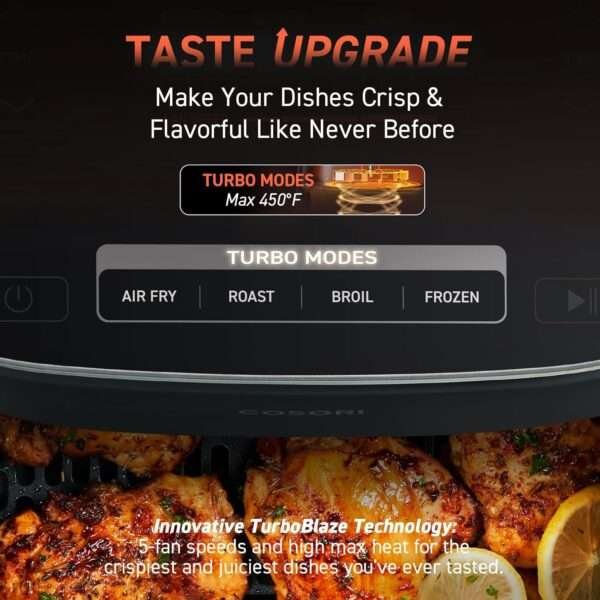 COSORI Air Fryer 9-in-1, Compact & Large 6-Qt, Fast Turbo Modes, 90°–450°F Precise Temperature Control, Up to 95% Less Oil*, Roast, Bake, Dry, Reheat, Frozen, Broil - Image 8
