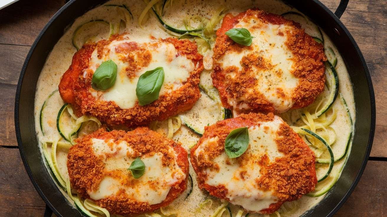 Keto Chicken Parmesan with zucchini noodles