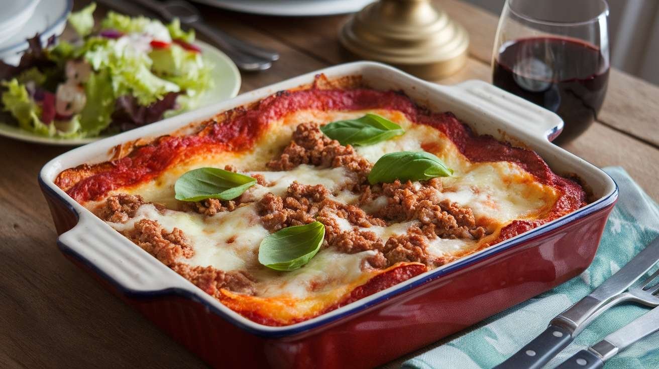 Keto Zucchini Lasagna with layers of meat and cheese