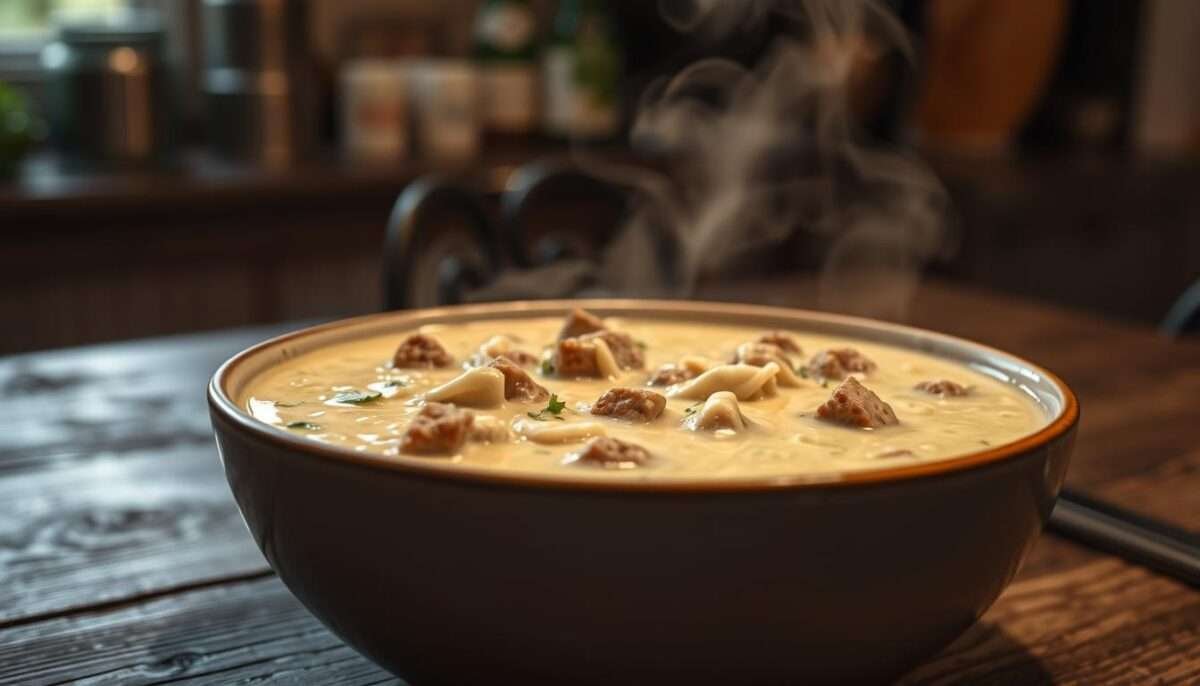 Creamy Vegan Sausage & Cabbage Alfredo Soup