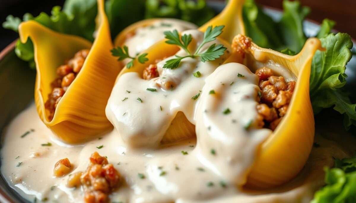 Vegan Sausage & Cabbage Alfredo Stuffed Shells