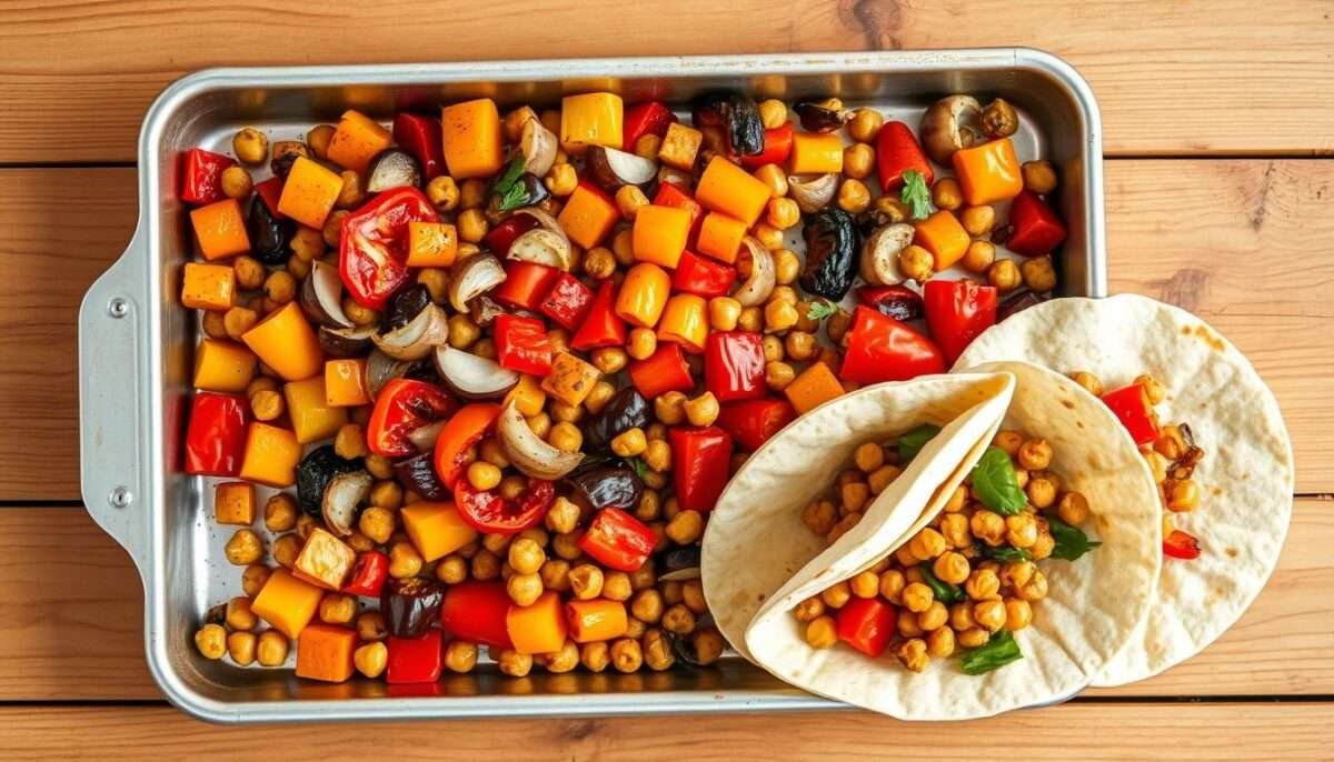 Vegan Sheet Pan Fajitas (Peppers, Onions & Chickpeas)