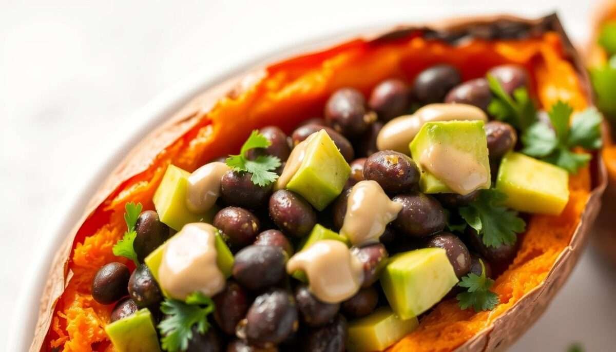 Vegan Stuffed Sweet Potatoes (Black Bean & Avocado)