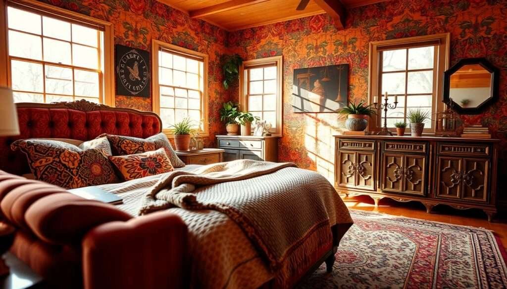 bedroom design with bold patterns