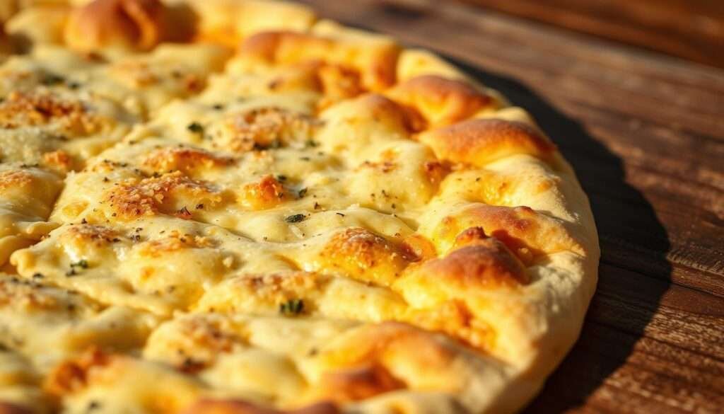 A close-up shot of a perfectly cooked keto pizza crust, golden-brown and flecked with herbs, resting on a rustic wooden surface. The crust has a delicate, flaky texture, with just the right amount of stretch and chewiness. Soft natural lighting from the side illuminates the crust's intricate details, casting subtle shadows that accentuate its depth and structure. The image conveys a sense of warmth, simplicity, and the expertise required to craft a truly exceptional keto pizza crust.