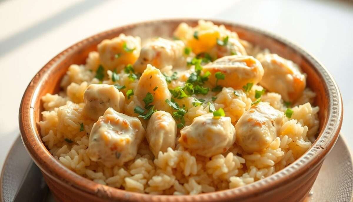 Creamy Chicken and Rice , A Comforting Dinner Recipe for Busy Nights!
