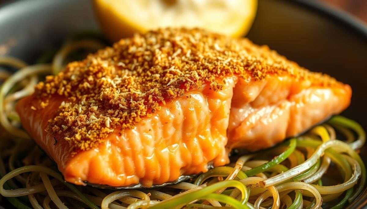 Horseradish-Crusted Salmon with Crispy Leeks
