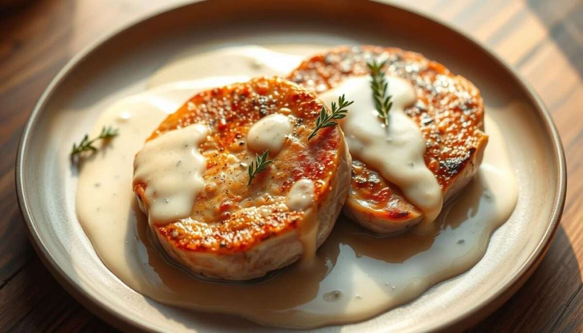 Keto Pork Chops with Garlicky Cream Sauce