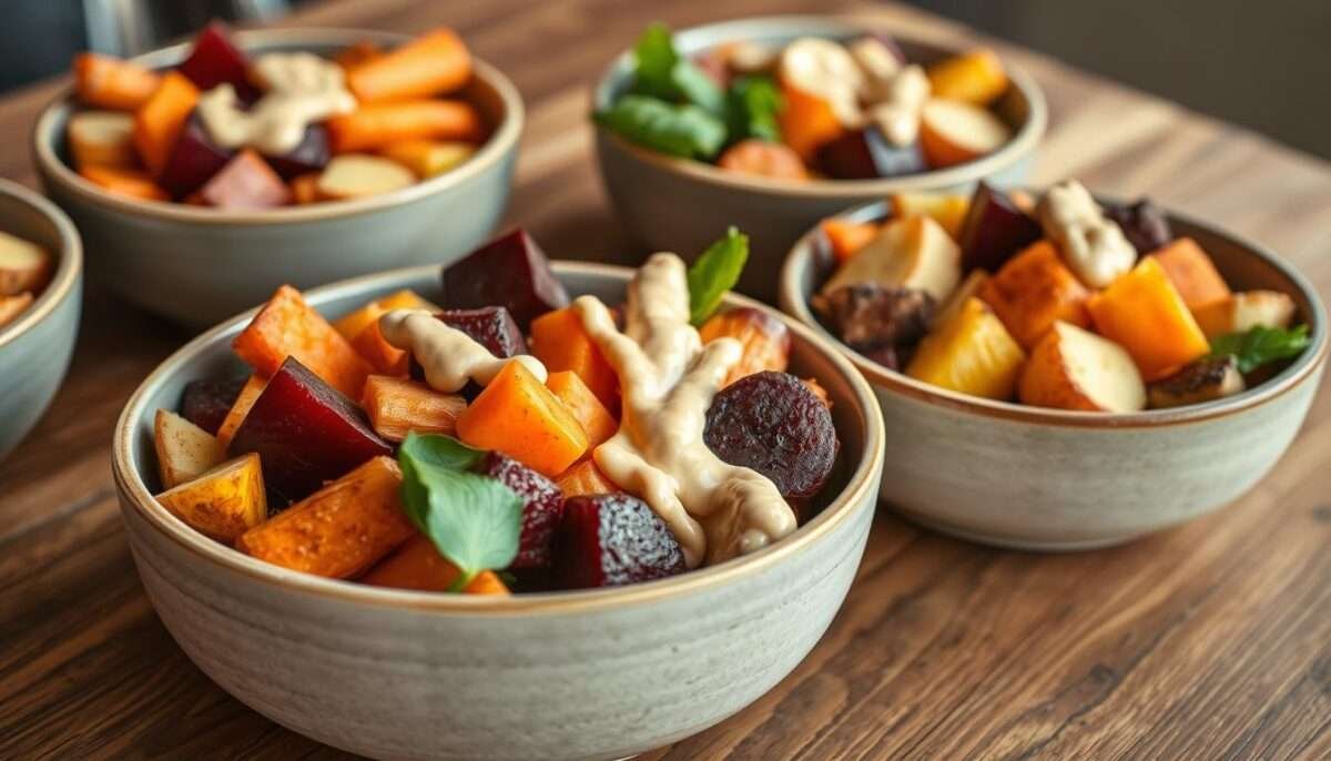 Root Vegetable Bowls with Peanut Sauce