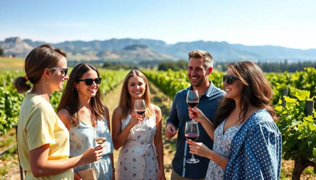 Adults enjoying wine tasting at a vineyard for 2025 Summer Bucket List