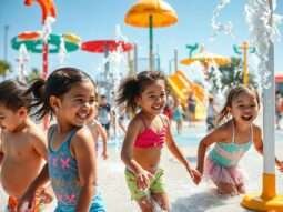 Children playing at a water park splash pad for 2025 Summer Bucket List