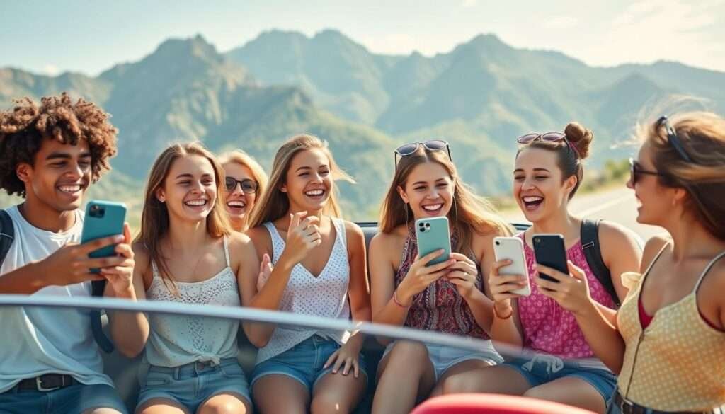 Group of teenagers on a road trip for 2025 Summer Bucket List