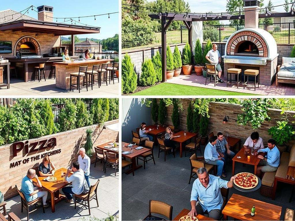 Various seating arrangements for outdoor kitchens with pizza ovens Various seating arrangements for outdoor kitchens with pizza ovens