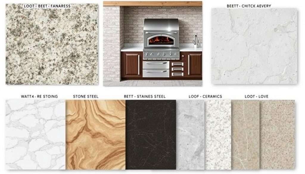 Various weather-resistant materials for outdoor kitchens with pizza ovens Various weather-resistant materials for outdoor kitchens with pizza ovens