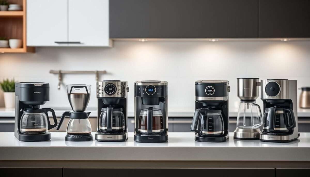 Collection of the 10 best coffee makers of 2025 arranged on a kitchen counter