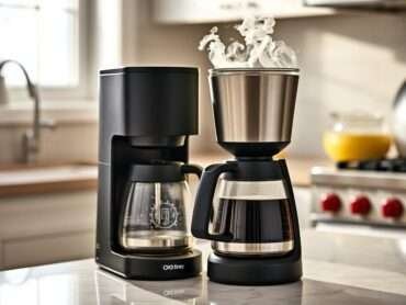 OXO Brew 9-Cup Coffee Maker with thermal carafe brewing coffee on a kitchen counter