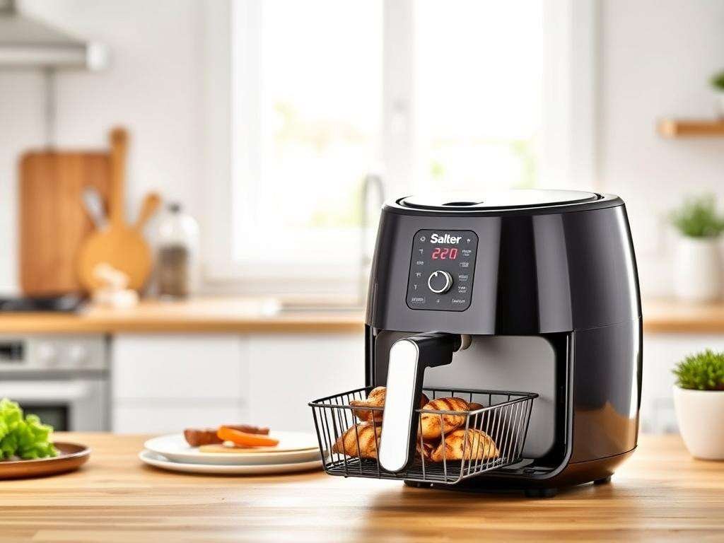 Salter EK4221AS Digital Air Fryer 4.5L with summer meal being prepared Salter EK4221AS Digital Air Fryer 4.5L with summer meal being prepared
