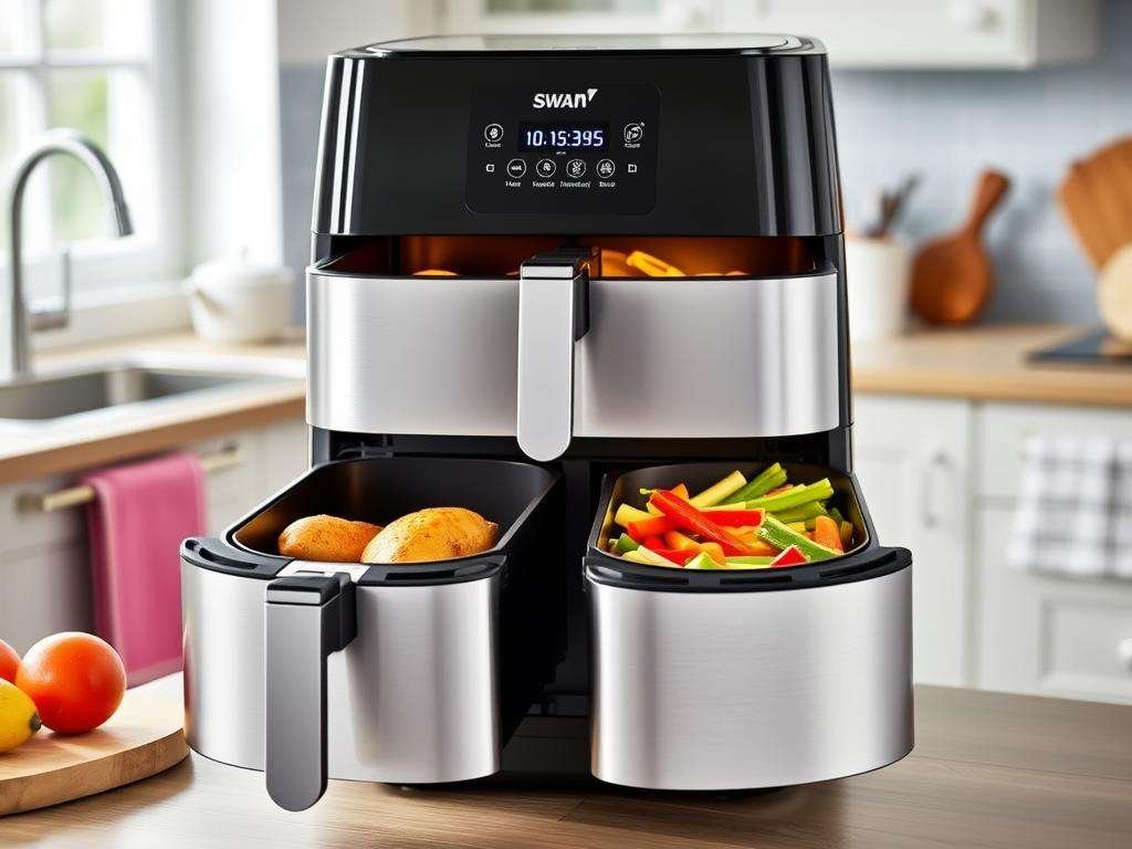 Swan 11L Twin Stack Air Fryer with dual cooking compartments Swan 11L Twin Stack Air Fryer with dual cooking compartments
