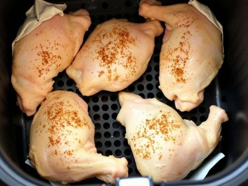 Cooking chicken in an air fryer for Street Corn Chicken Rice Bowl