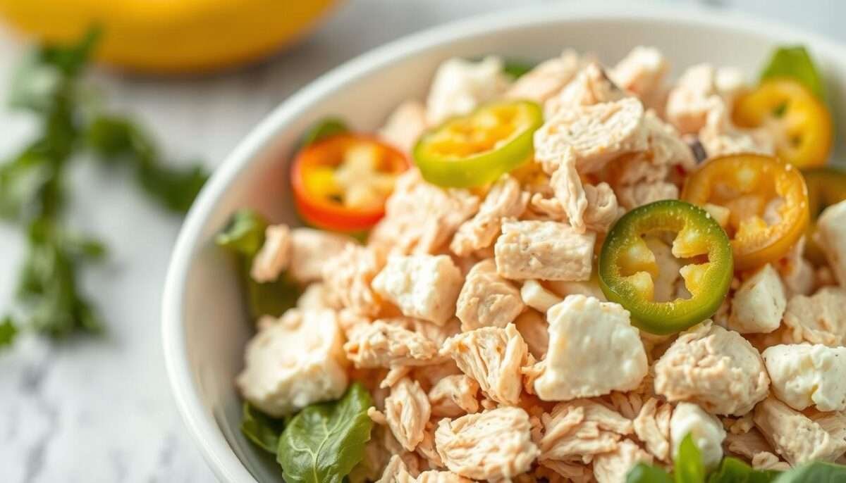 High Protein Cottage Cheese Chicken Salad with Banana Peppers