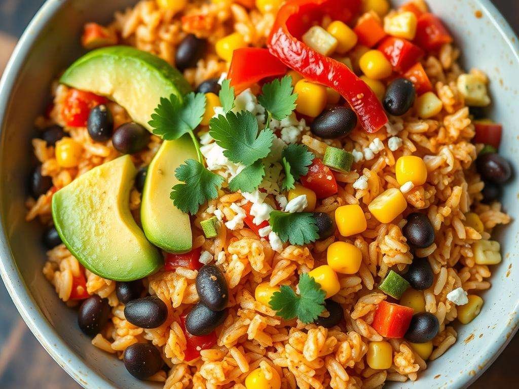 Mexican Rice Bowl with Black Beans and Vegetables
