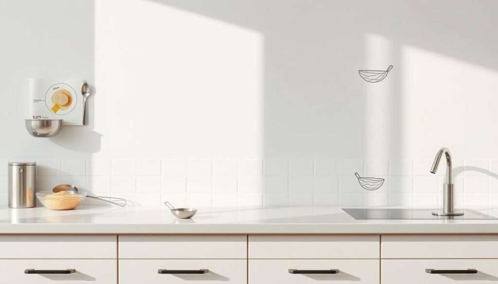 Detailed step-by-step baking instructions against a clean, minimalist background. Crisp, white countertop with stainless steel baking utensils neatly arranged. Soft, natural lighting casts a warm glow, creating a cozy, inviting atmosphere. Each step depicted in a clean, organized manner, with clear focus on the relevant ingredients, tools, and techniques. Precise, technical illustrations demonstrate the process with visual clarity, guiding the viewer through the baking process effortlessly. The overall composition is well-balanced, drawing the eye seamlessly from one step to the next, creating a harmonious and informative visual guide.