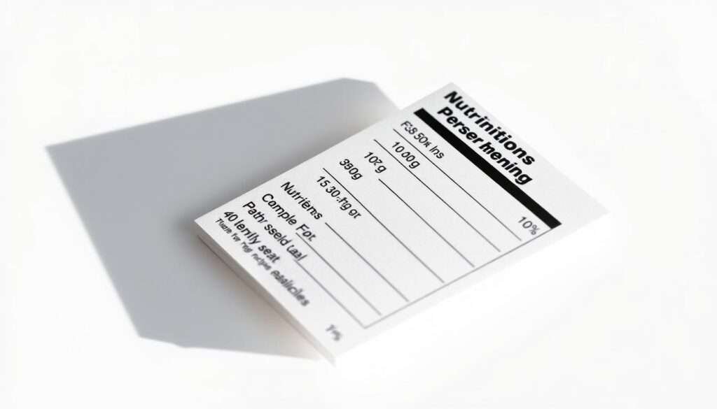 High-contrast close-up shot of a nutrition label showcasing the "Grams Protein Per Serving" section. Crisp, clean, and minimalist composition with a plain white background. Dramatic lighting casts long shadows to accentuate the typography and numerical values. The label is positioned at a slight angle, creating visual interest. The design conveys a sense of importance and emphasis on the key metric, reflecting the article's focus on high-protein dinner recipes and macronutrient details.
