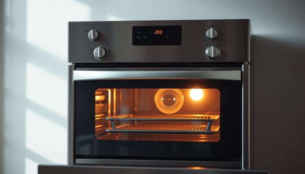 An elegant and detailed set of oven instructions, presented against a softly lit background. A stainless steel oven with a glass viewing window takes center stage, its shiny surface reflecting the warm glow of the interior lights. Knobs and dials adorning the oven's control panel are rendered with precision, inviting the viewer to imagine adjusting the temperature and timer settings. The overall scene is bathed in a gentle, diffused lighting that casts subtle shadows, creating a sense of depth and three-dimensionality. The atmosphere is one of culinary precision and calm, setting the stage for the creation of delectable s'more bars.
