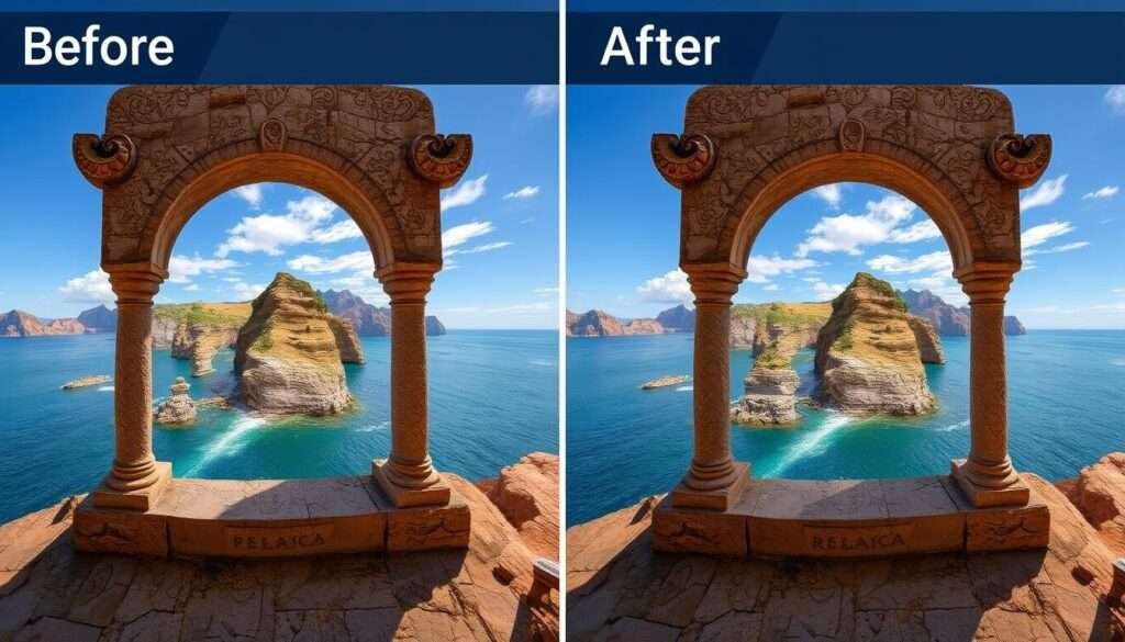 Cropping idea: before and after of rule of thirds crop applied to travel photo