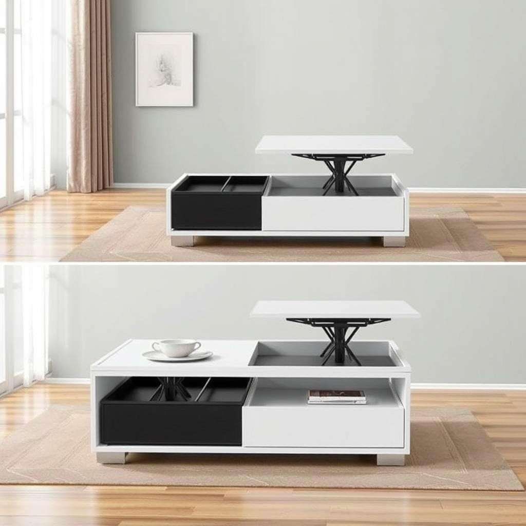 Lift-top coffee table that converts to dining height for small living rooms