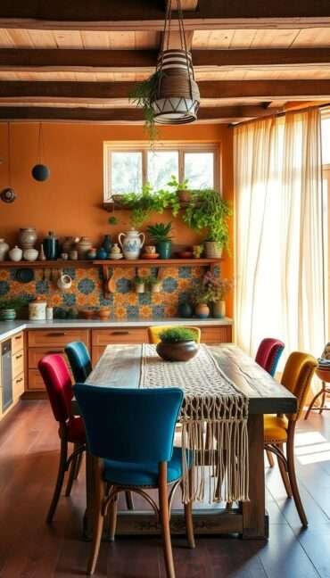 colorful boho kitchen decor, boho kitchen backsplash, boho kitchen lighting