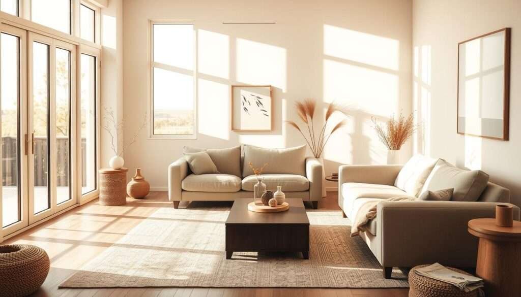 warm minimalism living room