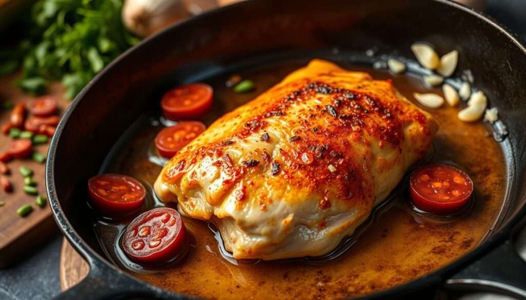 étapes préparation poulet chorizo