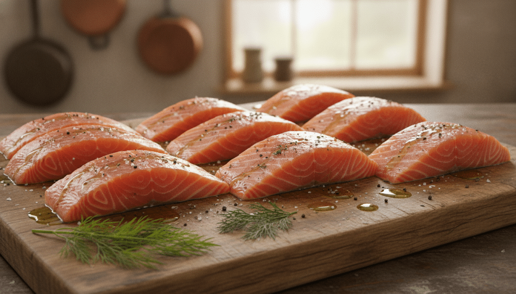 salmon fillets with seasoning and olive oil salmon fillets with seasoning and olive oil