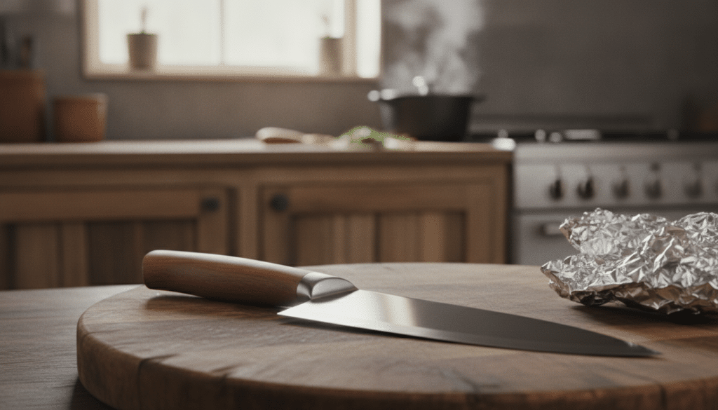 sharp knife and aluminum foil for preparation sharp knife and aluminum foil for preparation